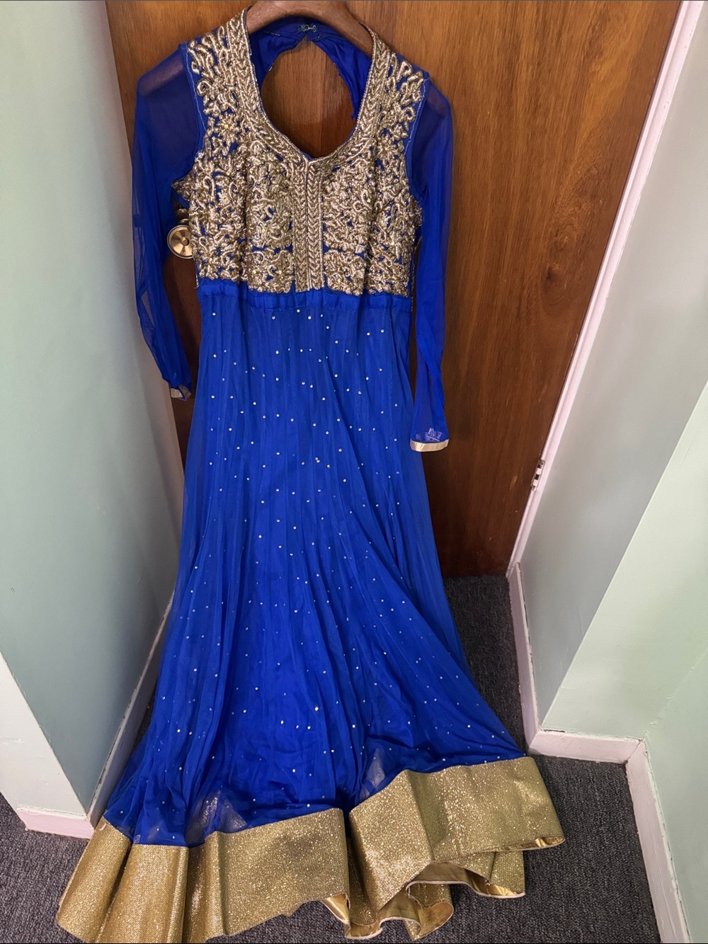 Royal Blue Long Sleeve Embellished Anarkali